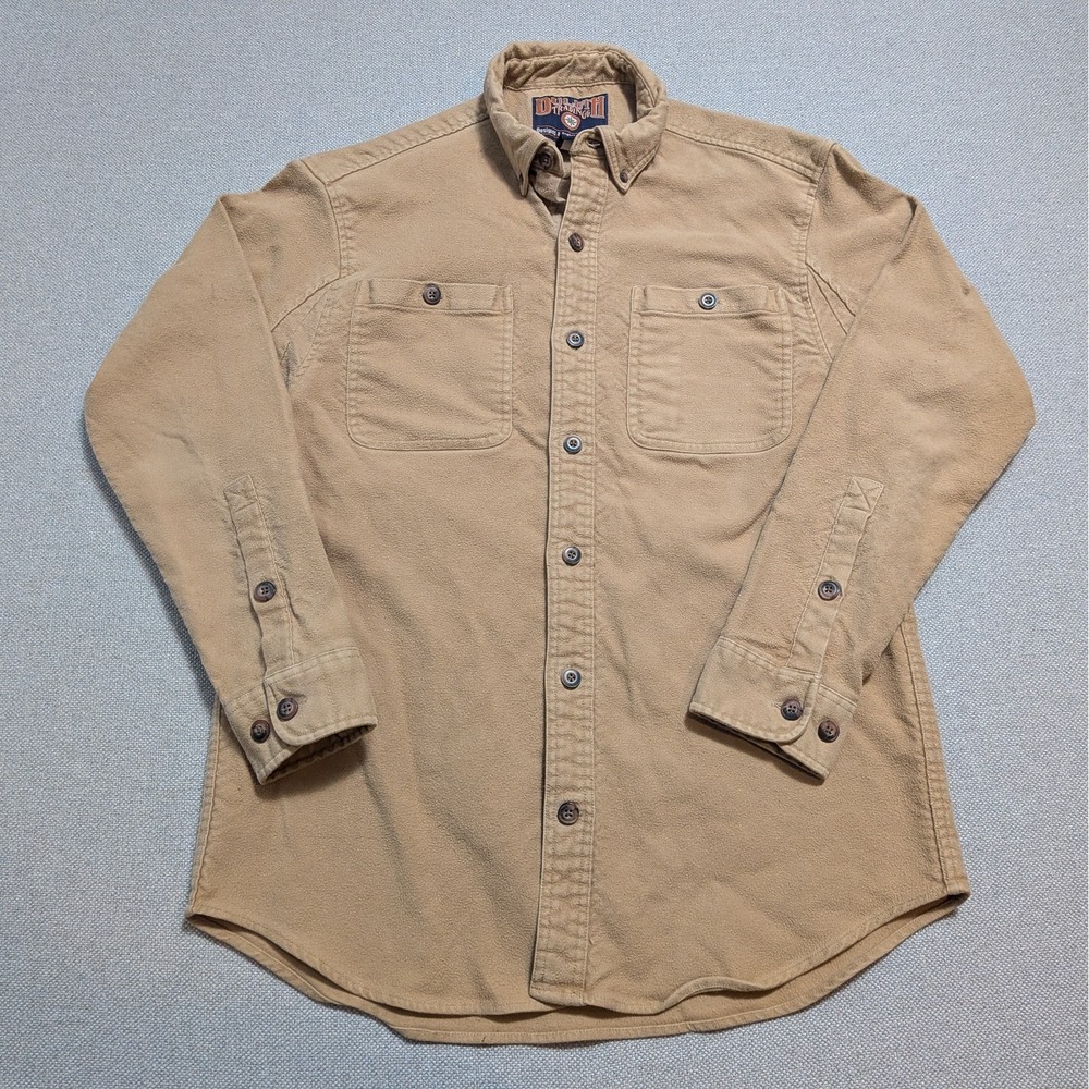 Duluth Trading Co Men's M Medium Tan Flannel Button Down Work Shirt Long Sleeve